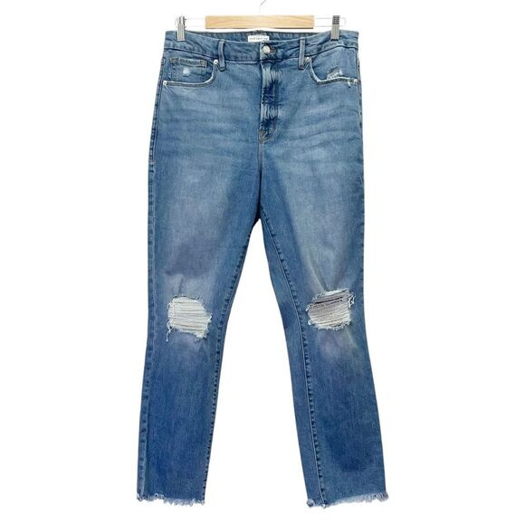 Good American Good Classic Fray Hem Jeans Medium Wash Straight Leg Size 31 | 12 - Picture 2 of 15